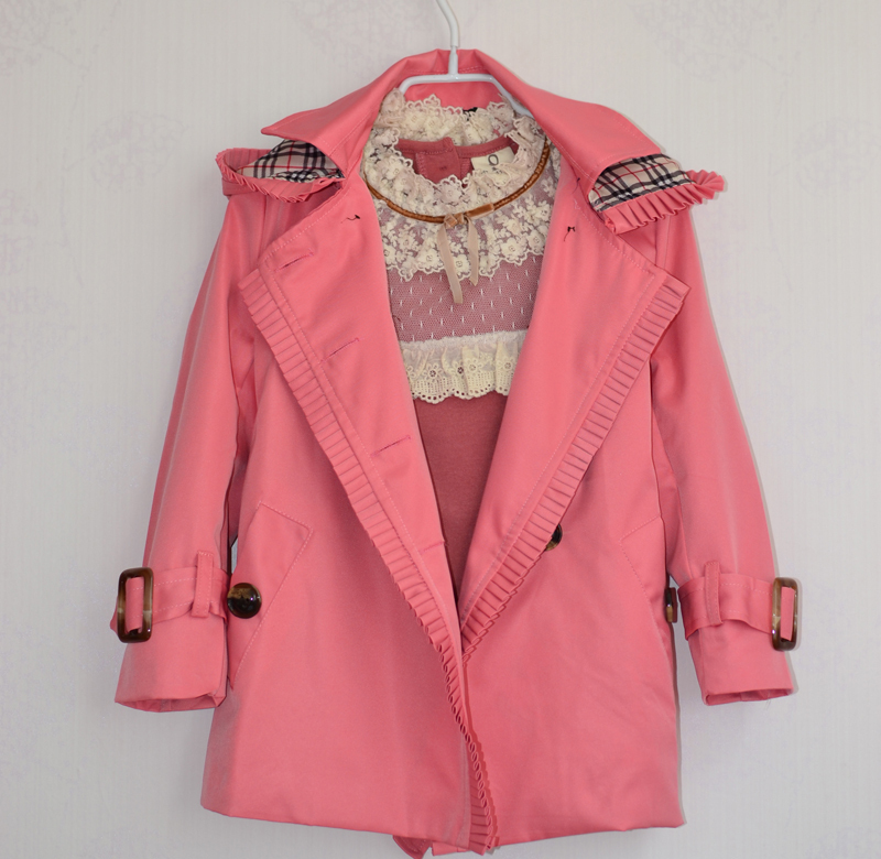 2012 autumn female child trench outerwear double breasted hooded