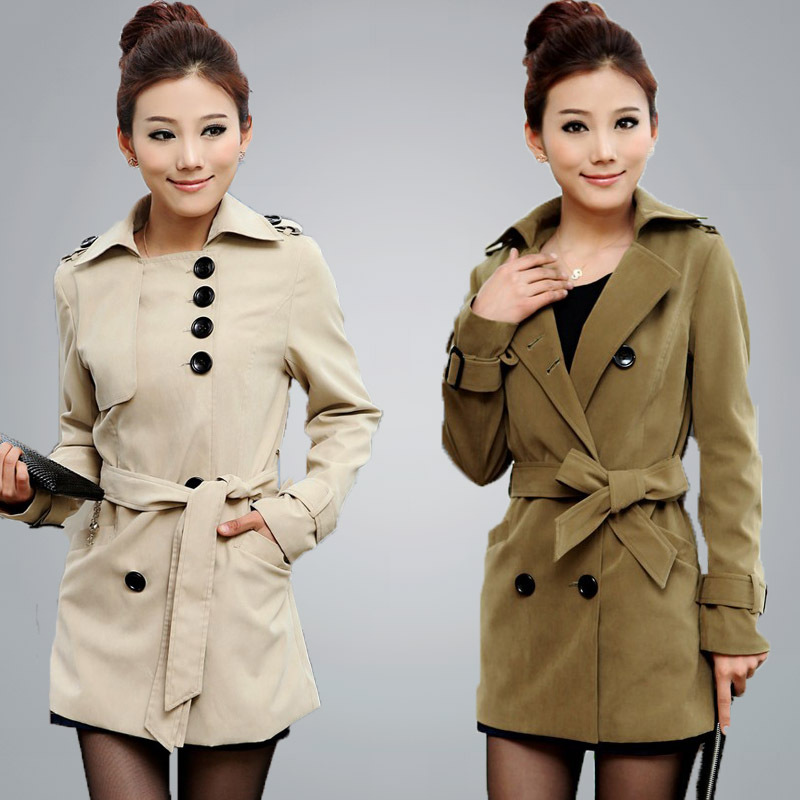 2012 autumn female slim long-sleeve turn-down collar single breasted medium-long trench outerwear
