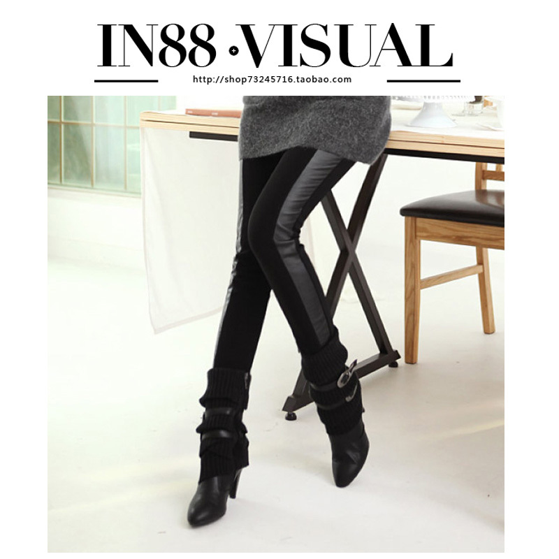 2012 autumn female tight pencil pants trousers legging PU patchwork leather pants jeans
