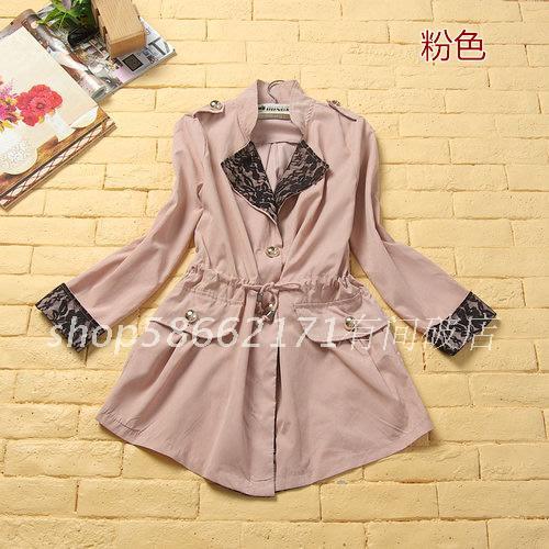 2012 autumn female vintage sweet elegant slim lace patchwork wowed tooling Army Green trench outerwear