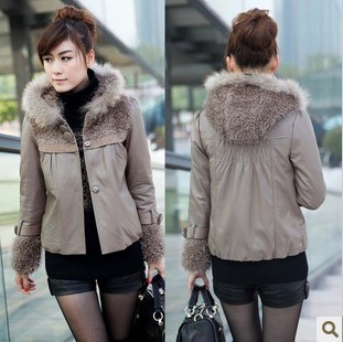 2012 autumn female water washed leather short design PU clothing lining clip wadded jacket cotton-padded jacket cotton-padded