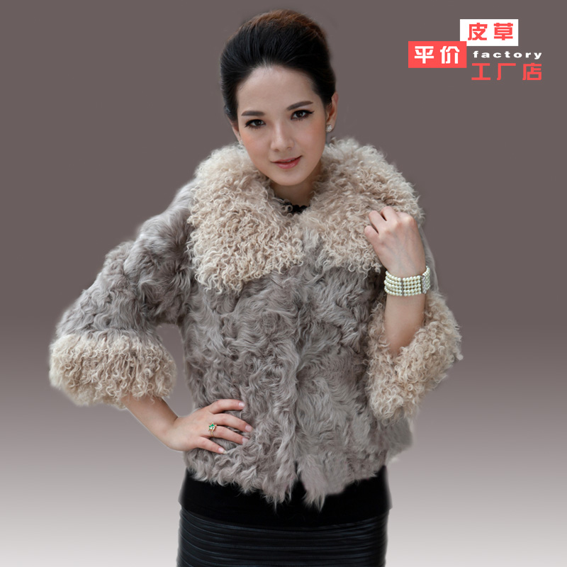 2012 autumn fur coat long design high quality full leather berber fleece large-neck leather fur coat