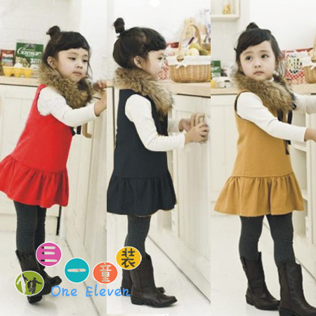 2012 autumn fur collar child girls clothing baby princess dress tank dress outerwear 3631