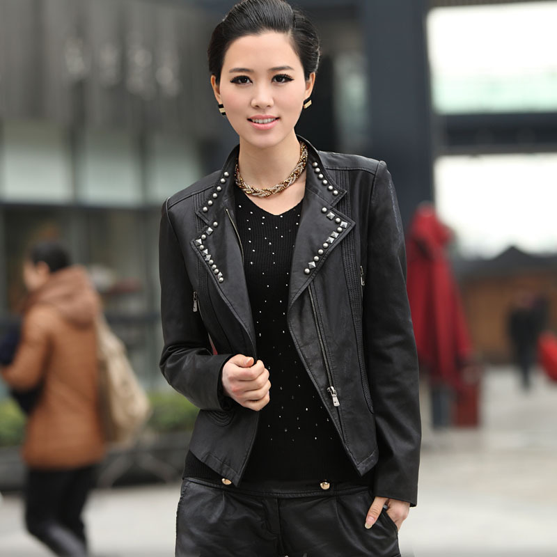 2012 autumn genuine leather clothing female short design quality sheepskin motorcycle paragraph women's outerwear free shipping