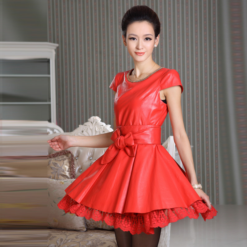 2012 autumn genuine leather one-piece dress top sheepskin high quality slim genuine leather tank dress leather skirt
