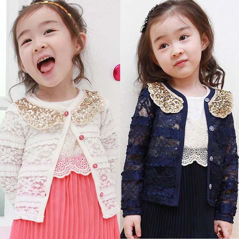 2012 autumn girls clothing child thin outerwear baby gold paillette lace cardigan sweater air conditioning shirt