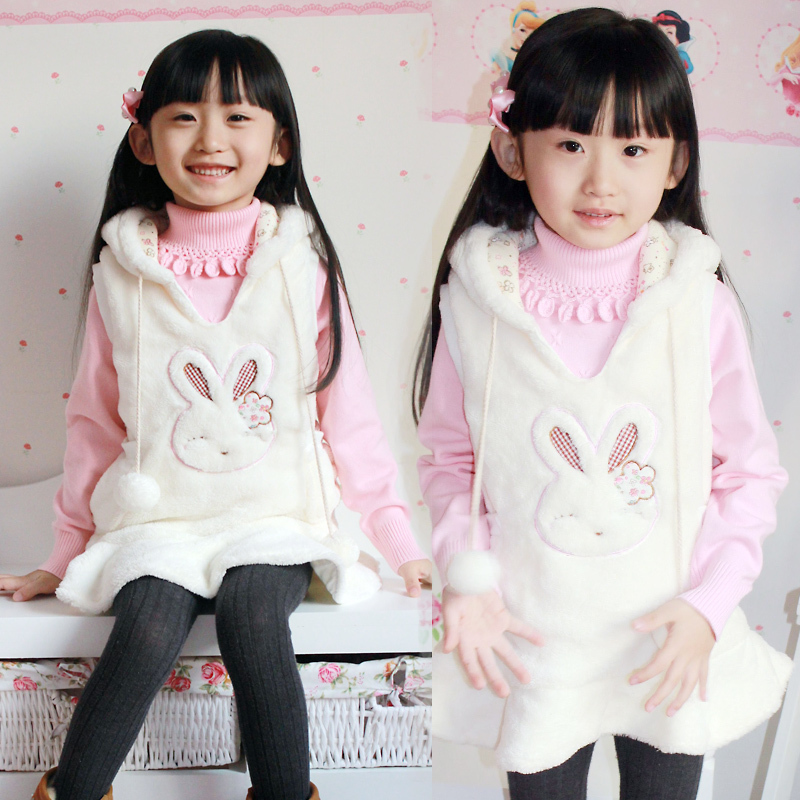 2012 autumn girls clothing thickening rabbit cotton vest a019