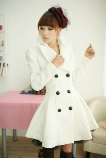 2012 autumn gorgeous white slanting stripe yarn skirt expansion bottom double breasted wool overcoat