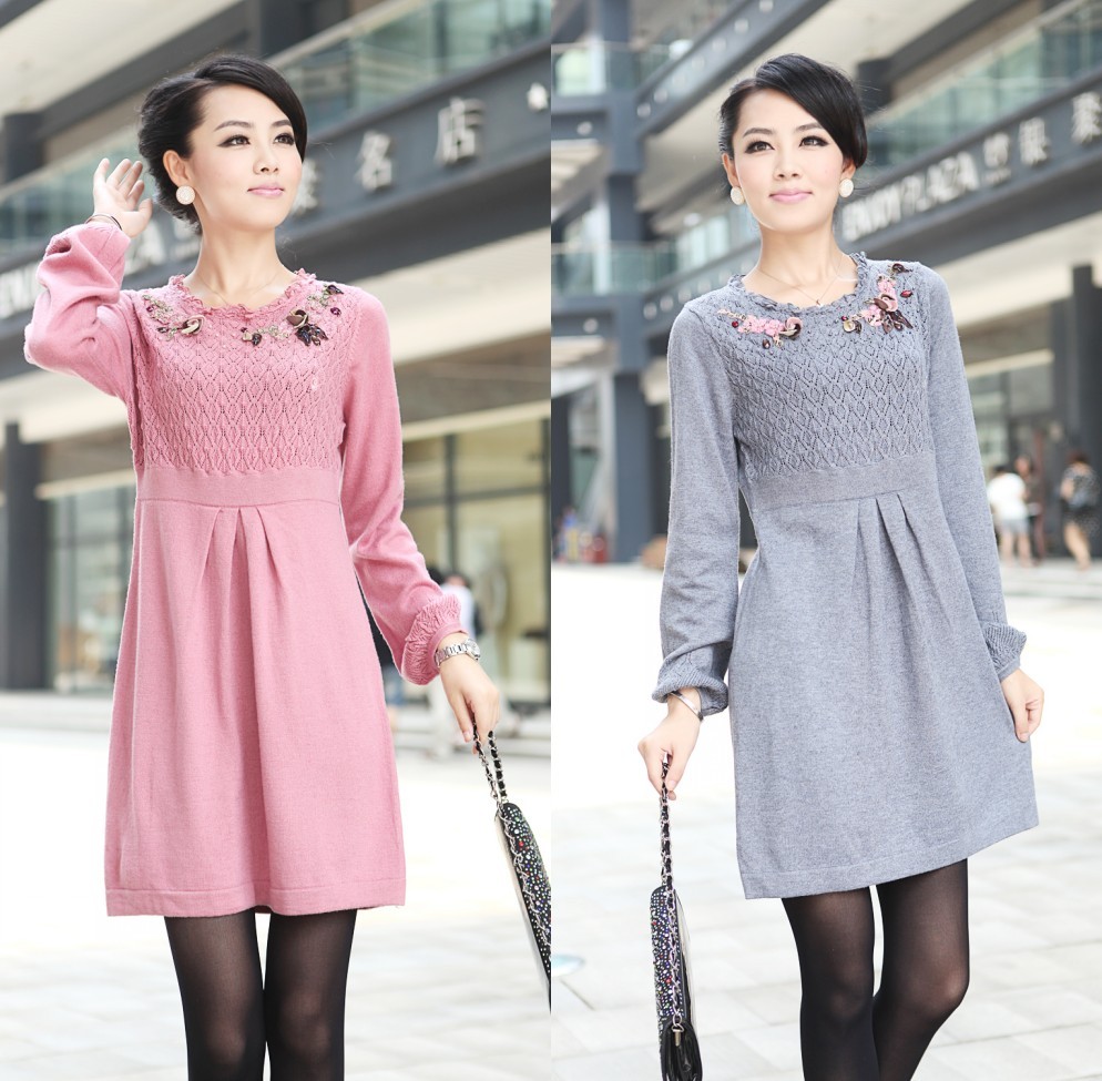 2012 autumn HENG YUAN XIANG women's cashmere sweater medium-long sweater dress cashmere sweater x-02