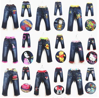 2012 autumn jeans trousers male girls clothing  cartoon children jeans,Children's Pants,5pcs/lot,free shipping