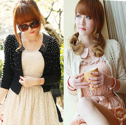 2012 autumn kaki sndel pearl puff sleeve sweater cardigan short jacket Women