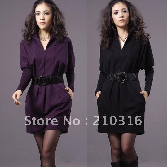 2012 autumn knitted one-piece dress V-neck ol slim elegant long-sleeve dress plus size m1