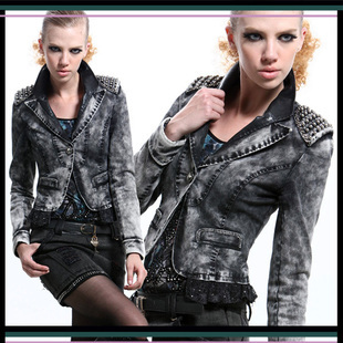 2012 autumn lace decoration beaded diamond quality denim coat