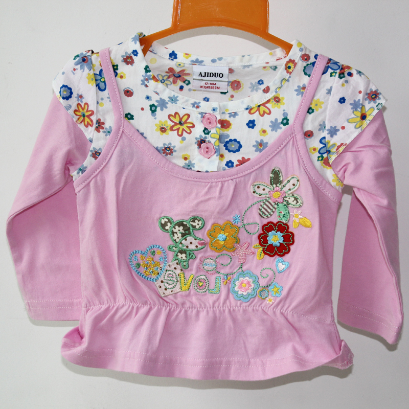2012 Autumn lastest style 2013 spring new arrive baby girls long sleeve shirts for children cotton flower top 6pcs/lot,wholesale