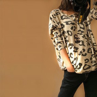 2012 autumn leopard print pattern loose batwing sleeve sweater 2012 New fall and winter Women warm  sweater