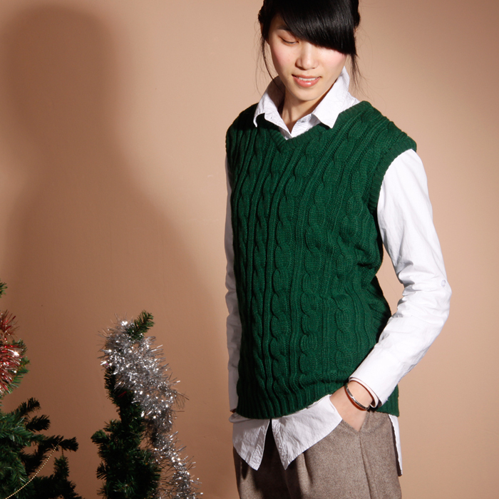 2012 autumn lichees coarse twist V-neck sweater vest sleeveless sweater t0386