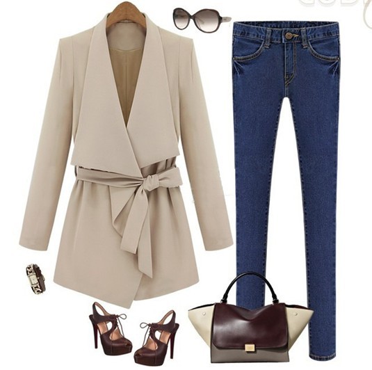 2012 autumn long design casual irregular large lapel outerwear suit trench belt 95