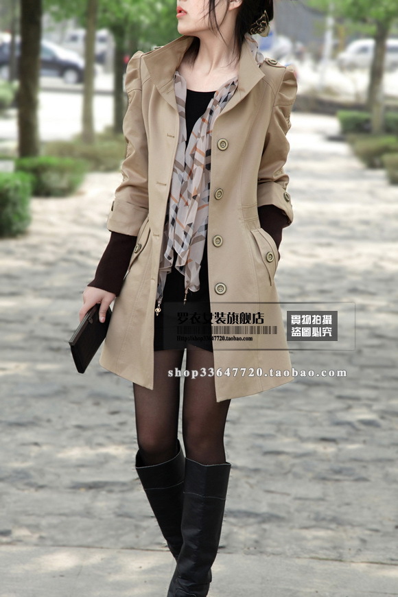 2012 autumn long design three quarter sleeve plus size slim elegant stand collar trench outerwear