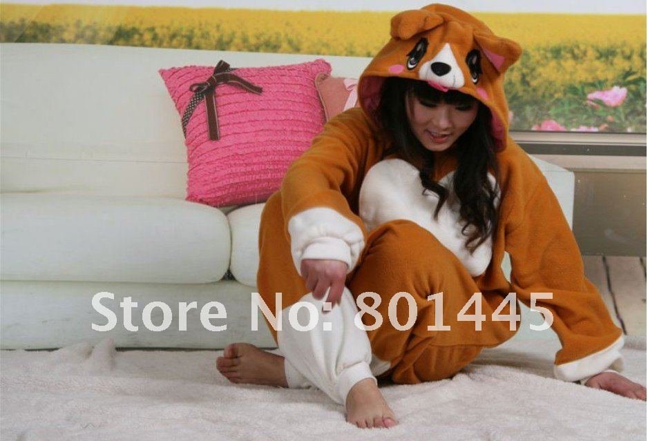 2012 Autumn long sleeve adult fleece romper nonopnd one piece stretchy sleepers yellow dogf deisgn for 145~185cm free shipping