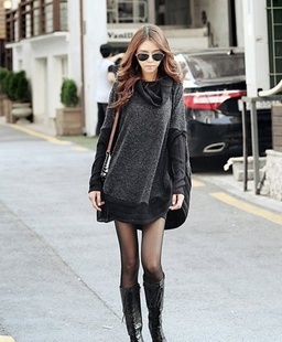 2012 autumn long-sleeve batwing sleeve wool knitted heap turtleneck loose medium-long sweater