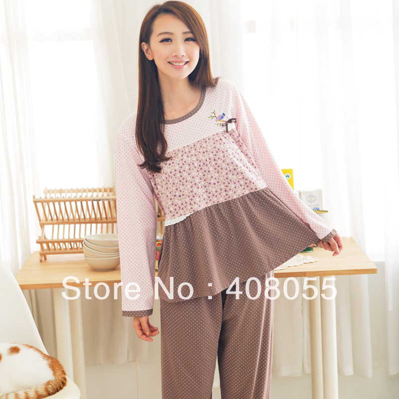 2012 autumn long-sleeve knitted cotton women's beautiful sleep set lounge goldenbarr small fresh Free shipping