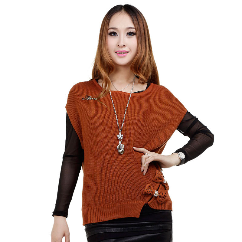 2012 autumn loose batwing shirt rhinestones sweep bow all-match sweater