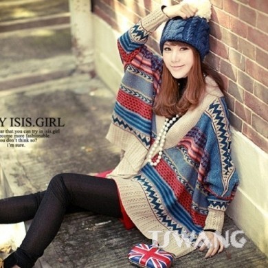 2012 autumn loose cardigan national trend Kells stripe flower clothing sweater