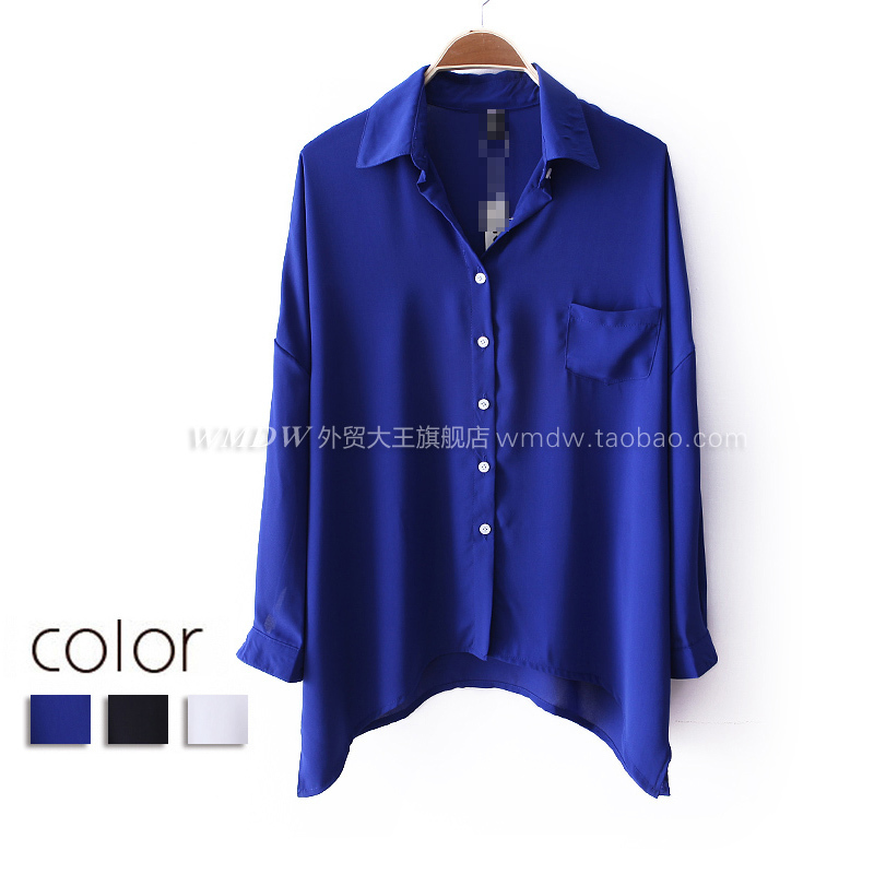 2012 autumn loose plus size single breasted irregular sweep chiffon shirt wc1306