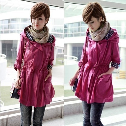 2012 autumn loose plus size with a hood drawstring three quarter sleeve polka dot thin personality trench outerwear