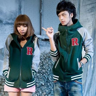 2012 autumn lovers class service baseball hiphop with a hood r letter sweatshirt cardigan male women's