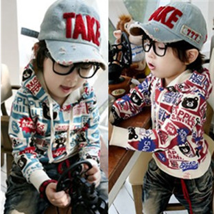 2012 autumn male child girls clothing child baby long-sleeve outerwear bear with a hood sweatshirt