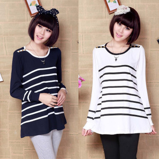 2012 autumn maternity clothing 100% cotton fashion maternity top stripe maternity t-shirt long-sleeve spring and autumn