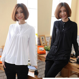 2012 autumn maternity clothing 100% cotton lace decoration maternity basic shirt basic shirt top