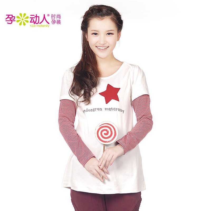 2012 autumn maternity clothing casual fashion stripe juxtaposition rhinestones t-shirt 3212022