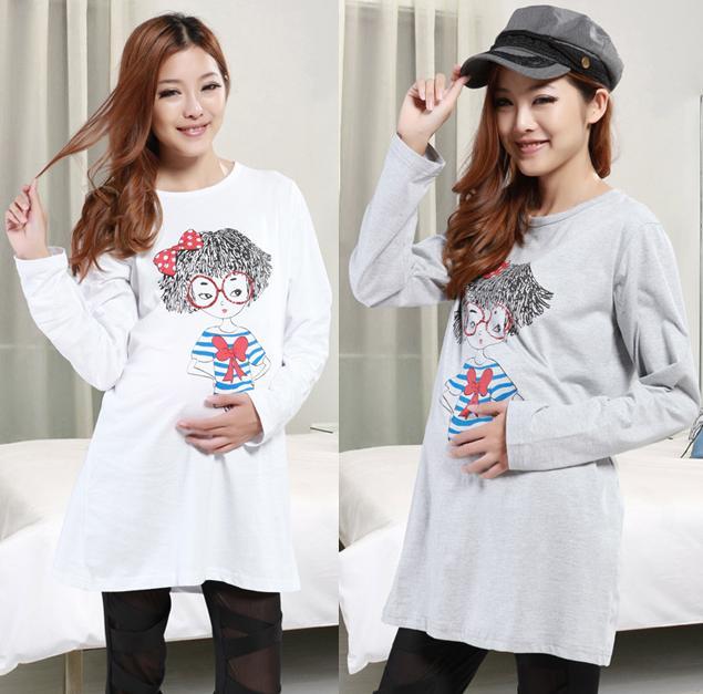 2012 autumn maternity clothing fashion pattern loose long design maternity long-sleeve T-shirt basic sweatshirt