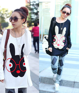 2012 autumn maternity clothing loose plus size batwing sleeve cartoon rabbit maternity long design top maternity long-sleeve