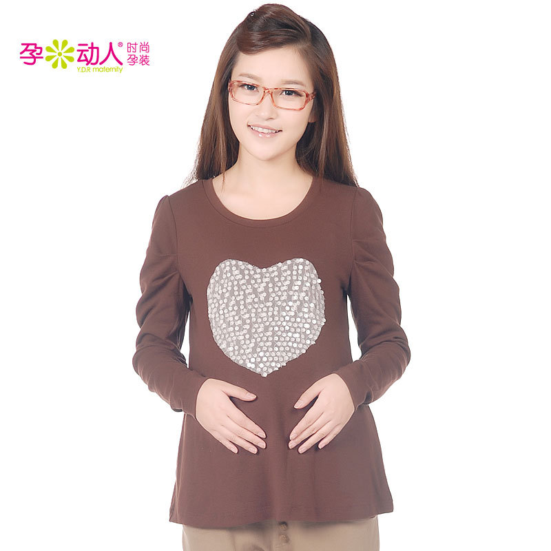 2012 autumn maternity clothing maternity top sequin love long-sleeve T-shirt 3212009