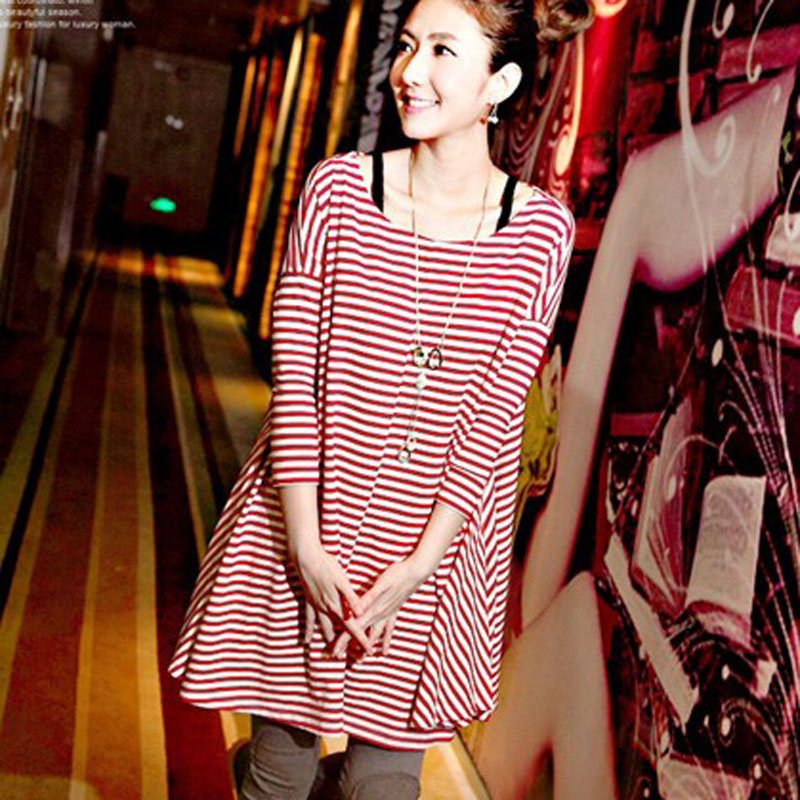 2012 autumn maternity clothing navy style stripe o-neck half sleeve maternity t-shirt
