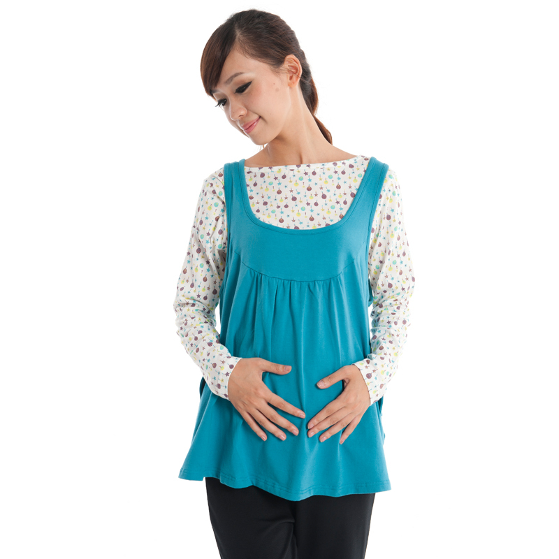 2012 autumn maternity clothing personality faux two piece loose short-sleeve T-shirt loose top