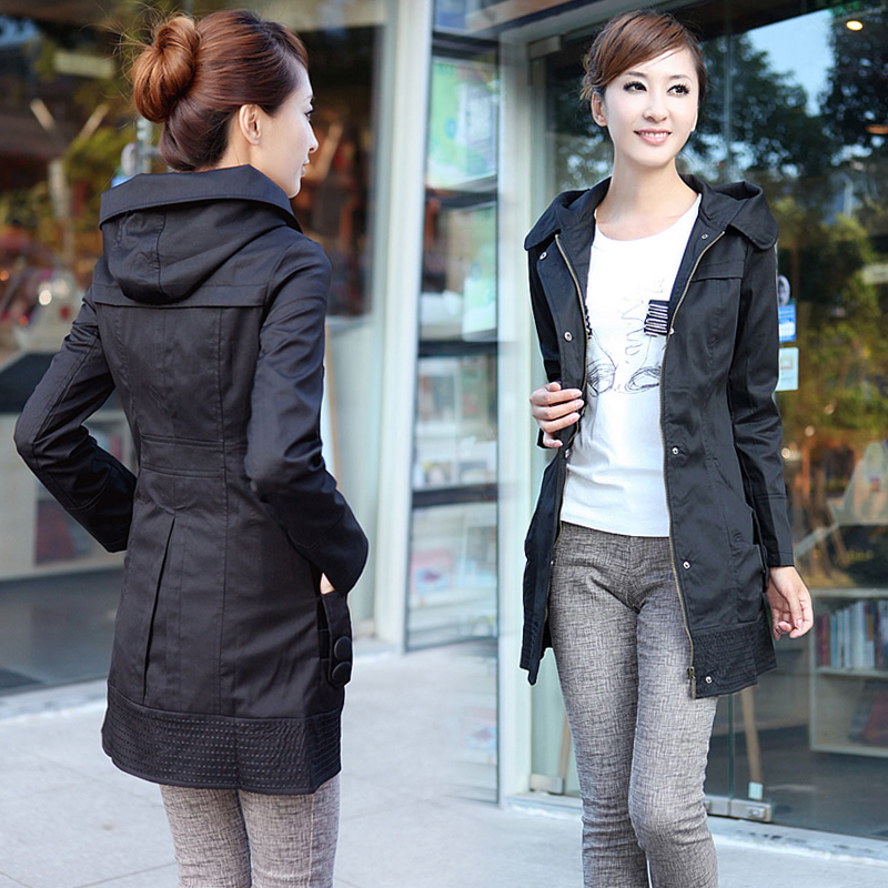 2012 autumn medium-long hooded long-sleeve trench women's spring and autumn outerwear slim trench dress