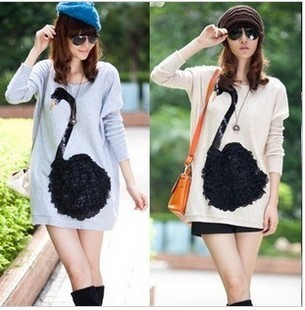 2012 autumn medium-long paillette lace sweater rabbit hair loose basic sweater