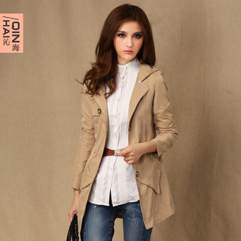 2012 autumn medium-long single breasted trench hooded outerwear thin slim women's