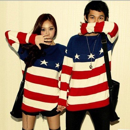 2012 Autumn Men/Women Long Sleeve Fashion Star Striped Cotton Knitted Pullover Sweaters For Couples Free Shipping