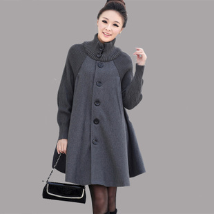 2012 autumn mm plus size medium-long outerwear cloak trench women's overcoat knitted patchwork