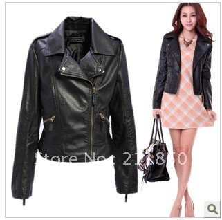 2012 autumn motorcycle leather clothing PU clothing women short design slim leather jacket women coat outerwear