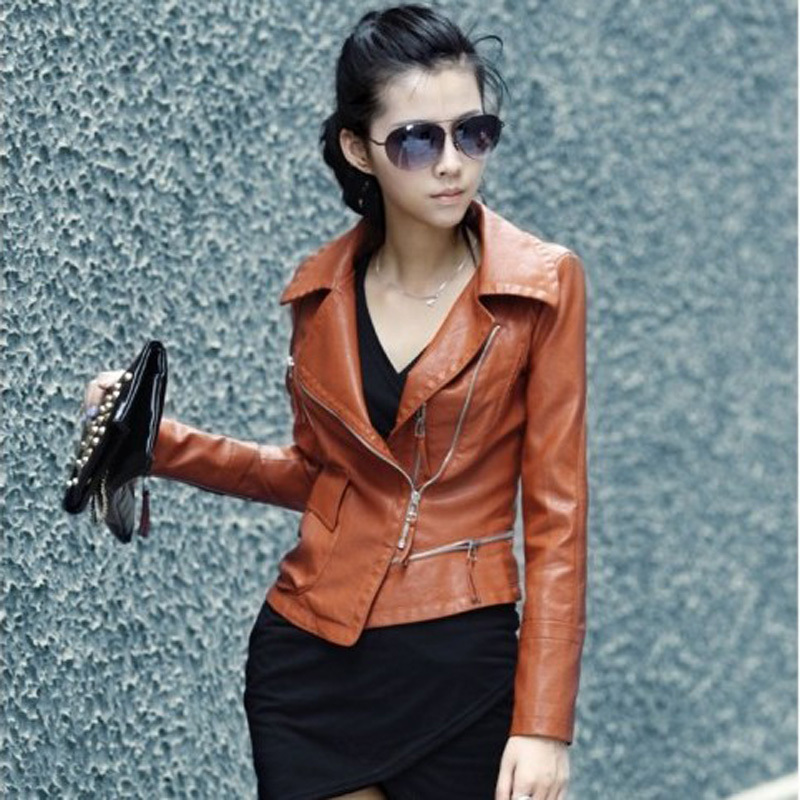 2012 autumn motorcycle leather jacket PU water washed leather clothing women's short design slim outerwear small leather