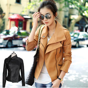 2012 autumn motorcycle slim casual women's short design PU clothing jacket double turn-down collar outerwear female
