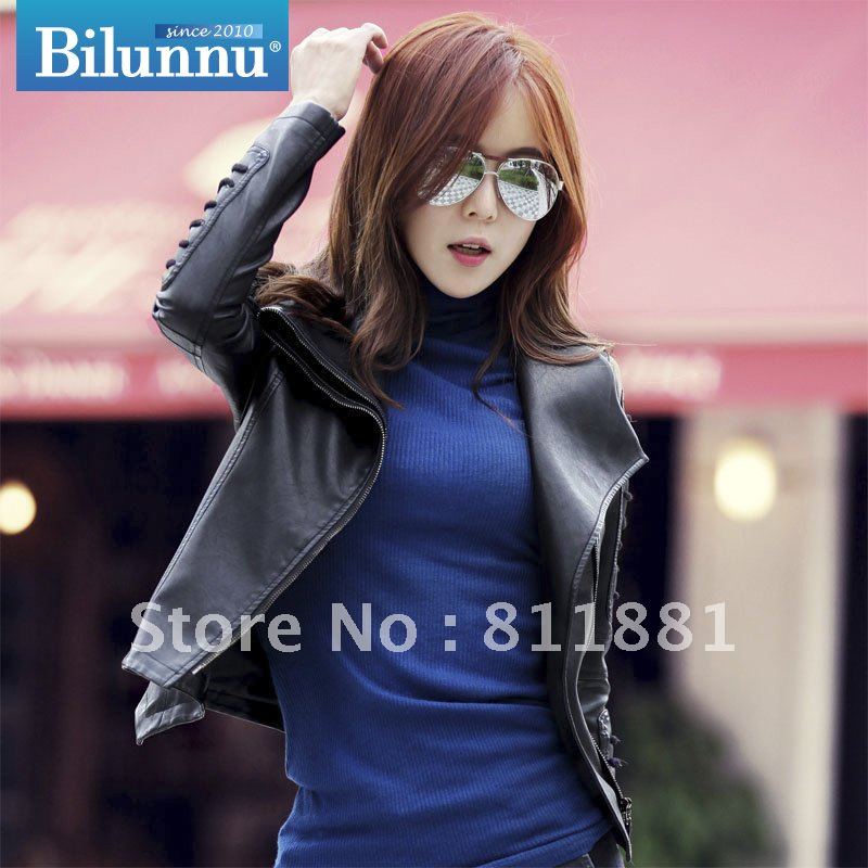 2012 autumn motorcycle slim short design women's outwear leather clothing ladies 2h5115