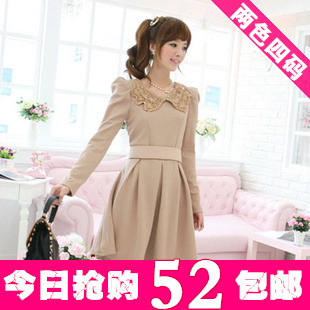 2012 autumn new arrival casual women's slim waist dress lady fashion long-sleeve plus size dress free shipping wholesale