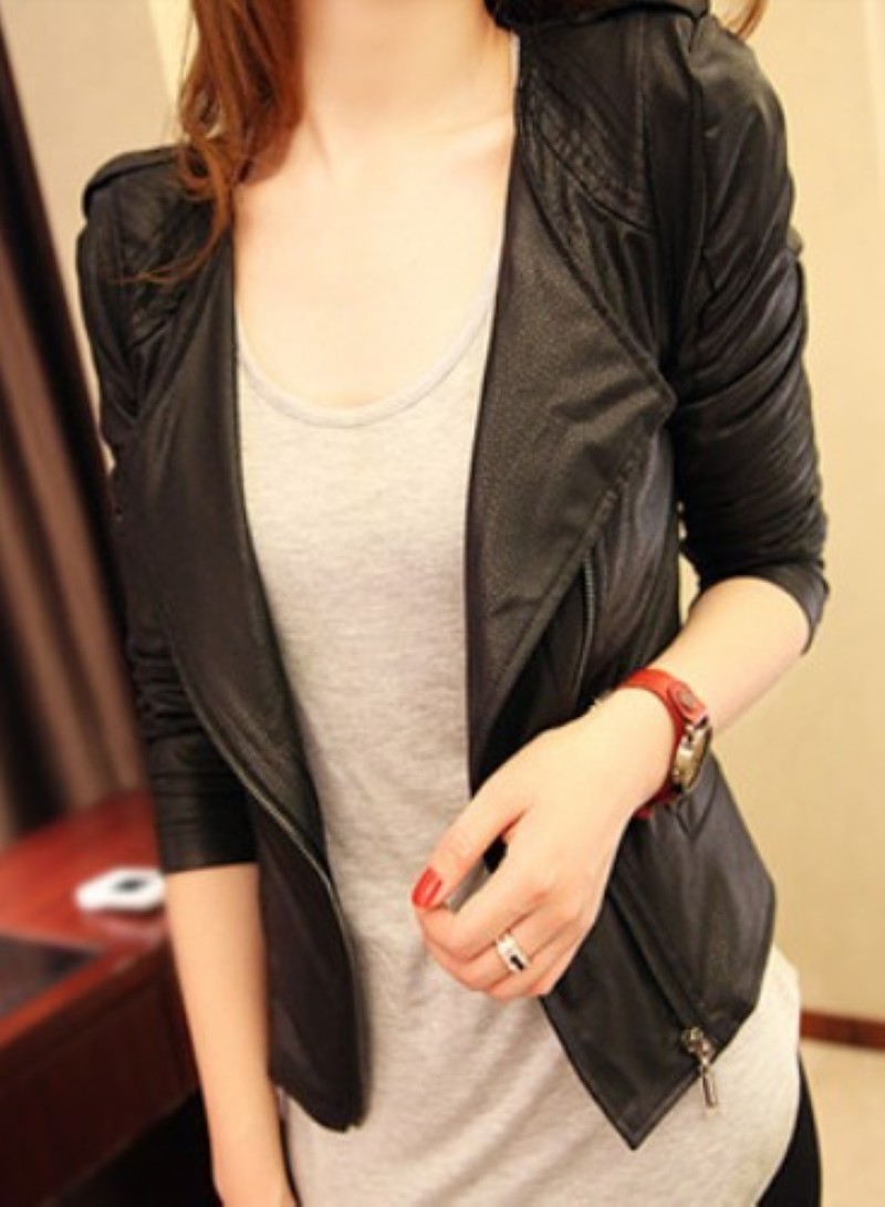 2012 autumn new arrival classic fashion turn-down collar slim zipper shoulder pads coat jacket coat